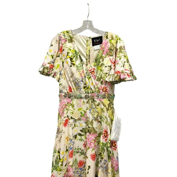 Mac Duggal Floral Beaded Flutter Sleeve Formal Gown Long Maxi Dress NWT Size 4 - Picture 4 of 8